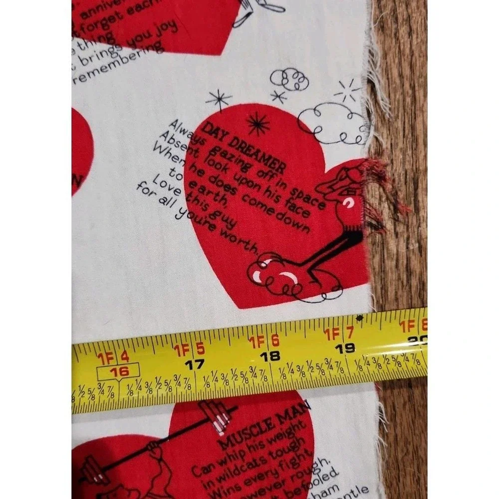 Vtg Man o Your Dreams Novelty Fabric Valentine Love Humor Red White Cotton 19x84